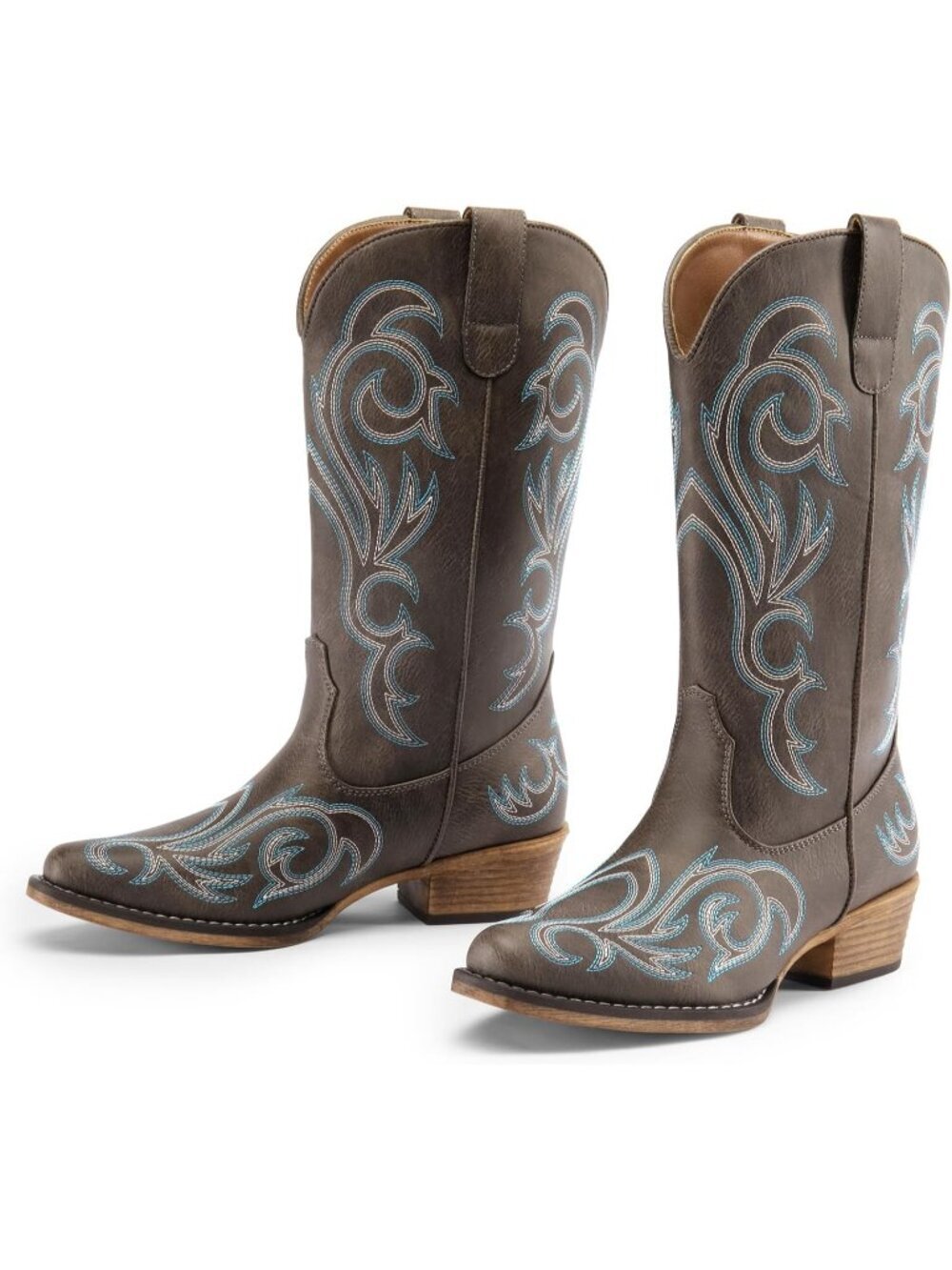 DREAM PAIRS Women's Brown Cowboy Boots Mid Calf Cowgirl Boots Square Toe Boots - Picture 5 of 6